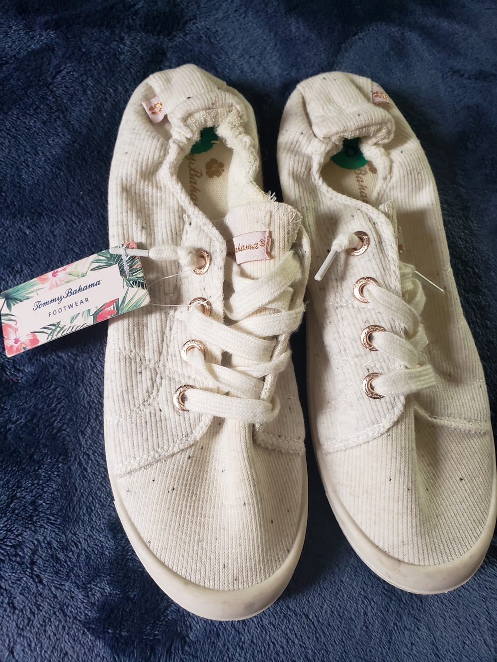 Tommy Bahama Ivory Canvas Lace-Up Sneakers with Rose-Gold Eyelets